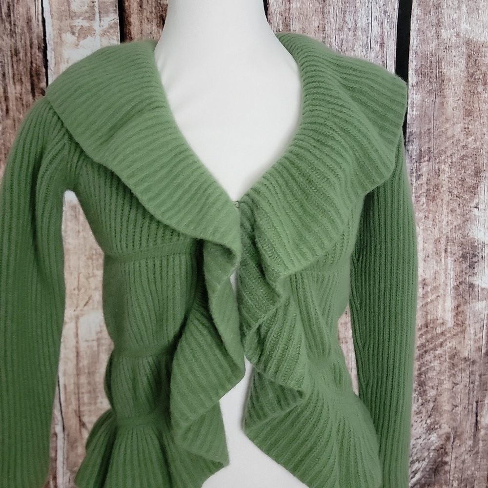 Lafayette 148 New York Size Small Ruffle Ribbed Cardigan - Picture 3 of 7